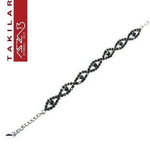 Kristal Siyah Taşlı Oval Halka Bileklik
