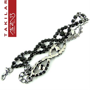 Kristal Siyah Taşlı Oval Halka Bileklik