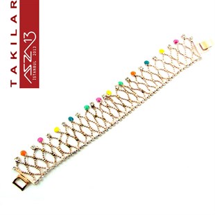 Taş Sallantılı Rose Altın Hasır Bileklik