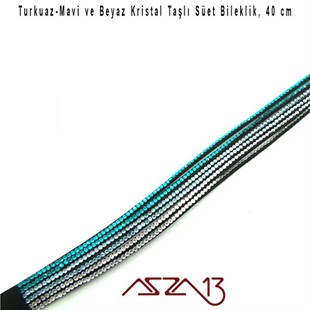 Turkuaz Kristal Taşlı Çift Sarım Süet Deri Bileklik