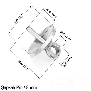 Şapkalı Pin - 8 mm - Dört Çeşit Kaplama Seçenekli / 2 Adet