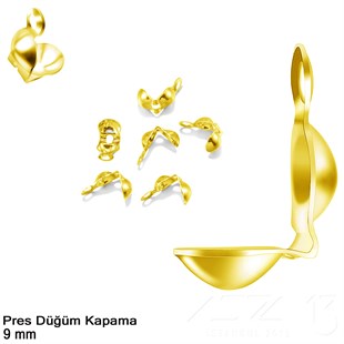 Kapama (Düğüm) - Tek Kulp ve  Pres - 9 mm - Pirinç Kaplama / 20 Adet 
