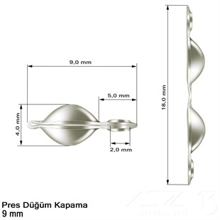 Kapama (Düğüm) - Çift Kulp ve  Pres - 9 mm - Gümüş Kaplama / 20 Adet 