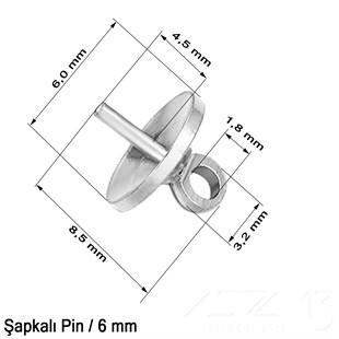 Şapkalı Pin - 6 mm - Dört Çeşit Kaplama Seçenekli / 2 Adet