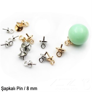 Şapkalı Pin - 8 mm - Dört Çeşit Kaplama Seçenekli / 2 Adet