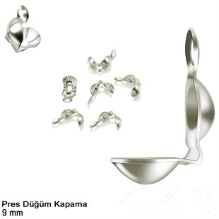 Kapama (Düğüm) - Tek Kulp ve  Pres - 9 mm - Gümüş Kaplama / 20 Adet 
