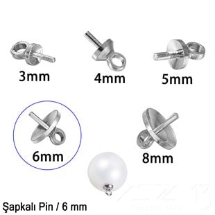 Şapkalı Pin - 6 mm - Dört Çeşit Kaplama Seçenekli / 2 Adet