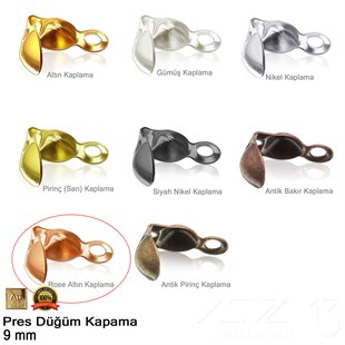 Kapama (Düğüm) - Çift Kulp ve  Pres - 9 mm - Gerçek Rose Altın Kaplama / 20 Adet 