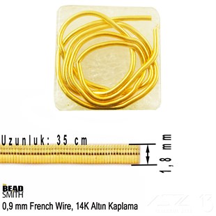 14K Altın Kaplama, 0,9 mm İçi Boş Metal Tel / French Wire / Paket İçeriği 35 cm