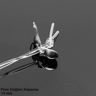 Kapama (Düğüm) - Tek Kulp ve  Pres - 14 mm - Rodyum Renk Kaplama / 20 Adet 