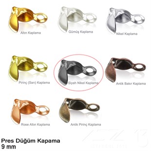 Kapama (Düğüm) - Tek Kulp ve  Pres - 9 mm - Siyah Nikel Kaplama / 20 Adet 