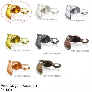 Kapama (Düğüm) - Tek Kulp ve  Pres - 14 mm - Gerçek Altın Kaplama / 10 Adet 