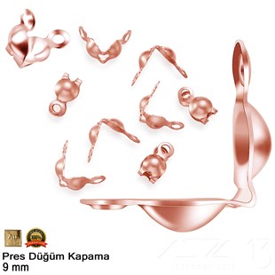 Kapama (Düğüm) - Çift Kulp ve  Pres - 9 mm - Gerçek Rose Altın Kaplama / 20 Adet 