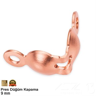 Kapama (Düğüm) - Çift Kulp ve  Pres - 9 mm - Gerçek Rose Altın Kaplama / 20 Adet 