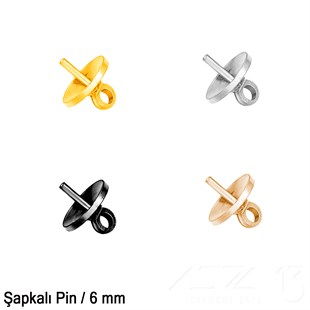 Şapkalı Pin - 6 mm - Dört Çeşit Kaplama Seçenekli / 2 Adet