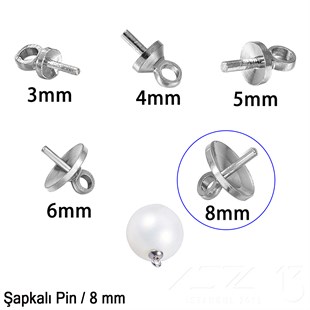 Şapkalı Pin - 8 mm - Dört Çeşit Kaplama Seçenekli / 2 Adet