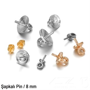 Şapkalı Pin - 8 mm - Dört Çeşit Kaplama Seçenekli / 2 Adet