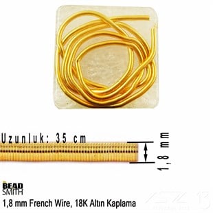 18K Altın Kaplama, 1,8 mm İçi Boş Metal Tel / French Wire / Paket İçeriği 35 cm