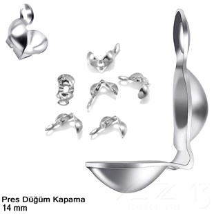 Kapama (Düğüm) - Tek Kulp ve  Pres - 14 mm - Rodyum Renk Kaplama / 20 Adet 