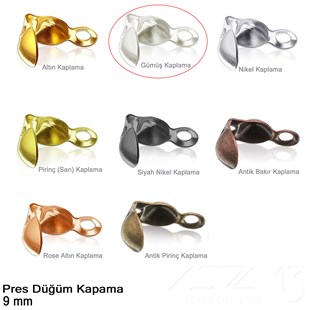 Kapama (Düğüm) - Tek Kulp ve  Pres - 9 mm - Gümüş Kaplama / 20 Adet 
