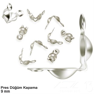Kapama (Düğüm) - Çift Kulp ve  Pres - 9 mm - Gümüş Kaplama / 20 Adet 