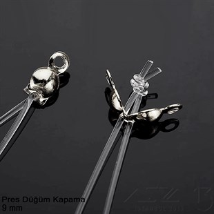 Kapama (Düğüm) - Çift Kulp ve  Pres - 9 mm - Gümüş Kaplama / 20 Adet 