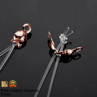 Kapama (Düğüm) - Çift Kulp ve  Pres - 9 mm - Gerçek Rose Altın Kaplama / 20 Adet 