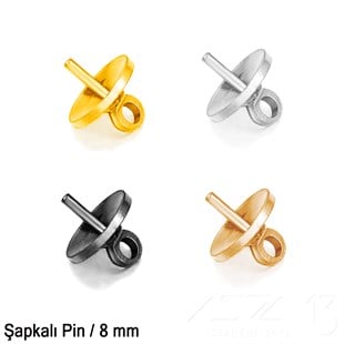 Şapkalı Pin - 8 mm - Dört Çeşit Kaplama Seçenekli / 2 Adet