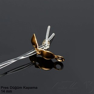 Kapama (Düğüm) - Tek Kulp ve  Pres - 14 mm - Gerçek Altın Kaplama / 10 Adet 
