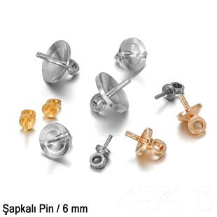 Şapkalı Pin - 6 mm - Dört Çeşit Kaplama Seçenekli / 2 Adet