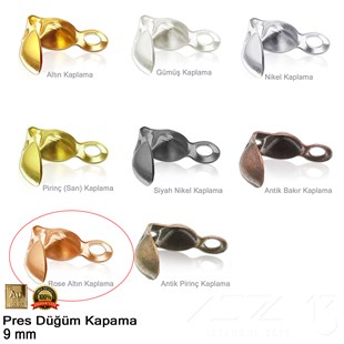 Kapama (Düğüm) - Tek Kulp ve  Pres - 9 mm - Gerçek Rose Altın Kaplama / 20 Adet 