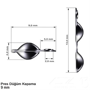 Kapama (Düğüm) - Tek Kulp ve  Pres - 9 mm - Siyah Nikel Kaplama / 20 Adet 