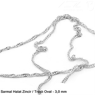 Zincir - Sarmal Halat Tip - Traşlı Oval 3 mm - Nikel Kaplama / 1 Metre