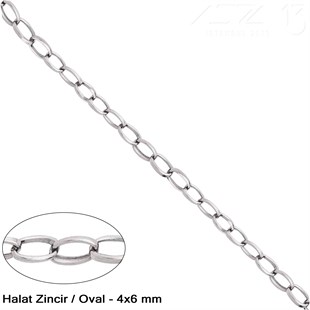 Zincir - Halat Tip - Oval 4 mm - Nikel Kaplama / 1 Metre