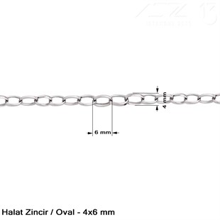 Zincir - Halat Tip - Oval 4 mm - Nikel Kaplama / 1 Metre