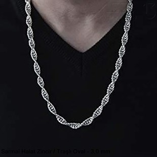 Zincir - Sarmal Halat Tip - Traşlı Oval 3 mm - Nikel Kaplama / 1 Metre