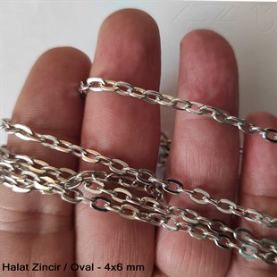 Zincir - Halat Tip - Oval 4 mm - Nikel Kaplama / 1 Metre
