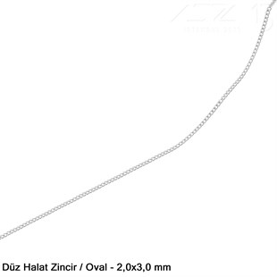 Zincir - Düz Halat Tip - Oval 2 mm - Nikel Kaplama / 1 Metre