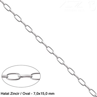 Zincir - Halat Tip - Oval 7,0 mm - Rodyum Kaplama - Kaynaklı  / 1 Metre