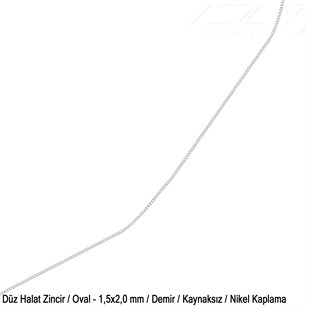 Zincir - Düz Halat Tip - Oval 1,5 mm - Nikel Kaplama / 1 Metre