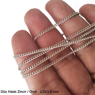 Zincir - Düz Halat Tip - Oval 2 mm - Nikel Kaplama / 1 Metre
