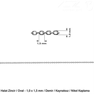 Zincir - Halat Tip - Oval 1,0 mm - Nikel Kaplama  / 1 Metre
