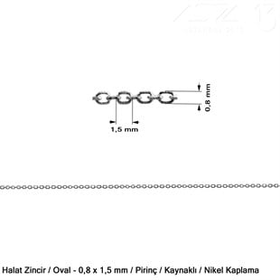 Zincir - Halat Tip - Oval 0,8 mm - Nikel Kaplama - Kaynaklı  / 1 Metre