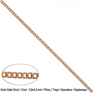 Zincir - Kurb Halat Tip - Traşlı Oval 3 mm - Kaplamasız / 1 Metre