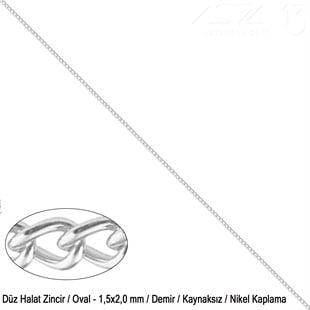 Zincir - Düz Halat Tip - Oval 1,5 mm - Nikel Kaplama / 1 Metre
