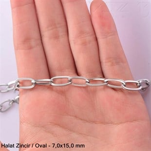 Zincir - Halat Tip - Oval 7,0 mm - Rodyum Kaplama - Kaynaklı  / 1 Metre