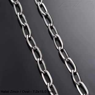 Zincir - Halat Tip - Oval 7,0 mm - Rodyum Kaplama - Kaynaklı  / 1 Metre