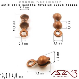 Antik Bakır Kaplama - 13 mm - Pres Düğüm Kapama / 20 Adet