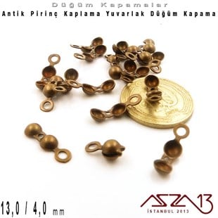 Antik Pirinç Kaplama - 13 mm - Pres Düğüm Kapama / 20 Adet