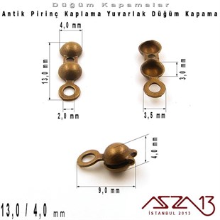 Antik Pirinç Kaplama - 13 mm - Pres Düğüm Kapama / 20 Adet